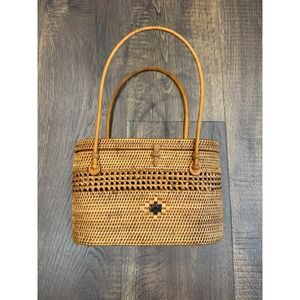 Vintage Woven Rattan Bag Purse Handbag‎ Top Handle Unique Design Small